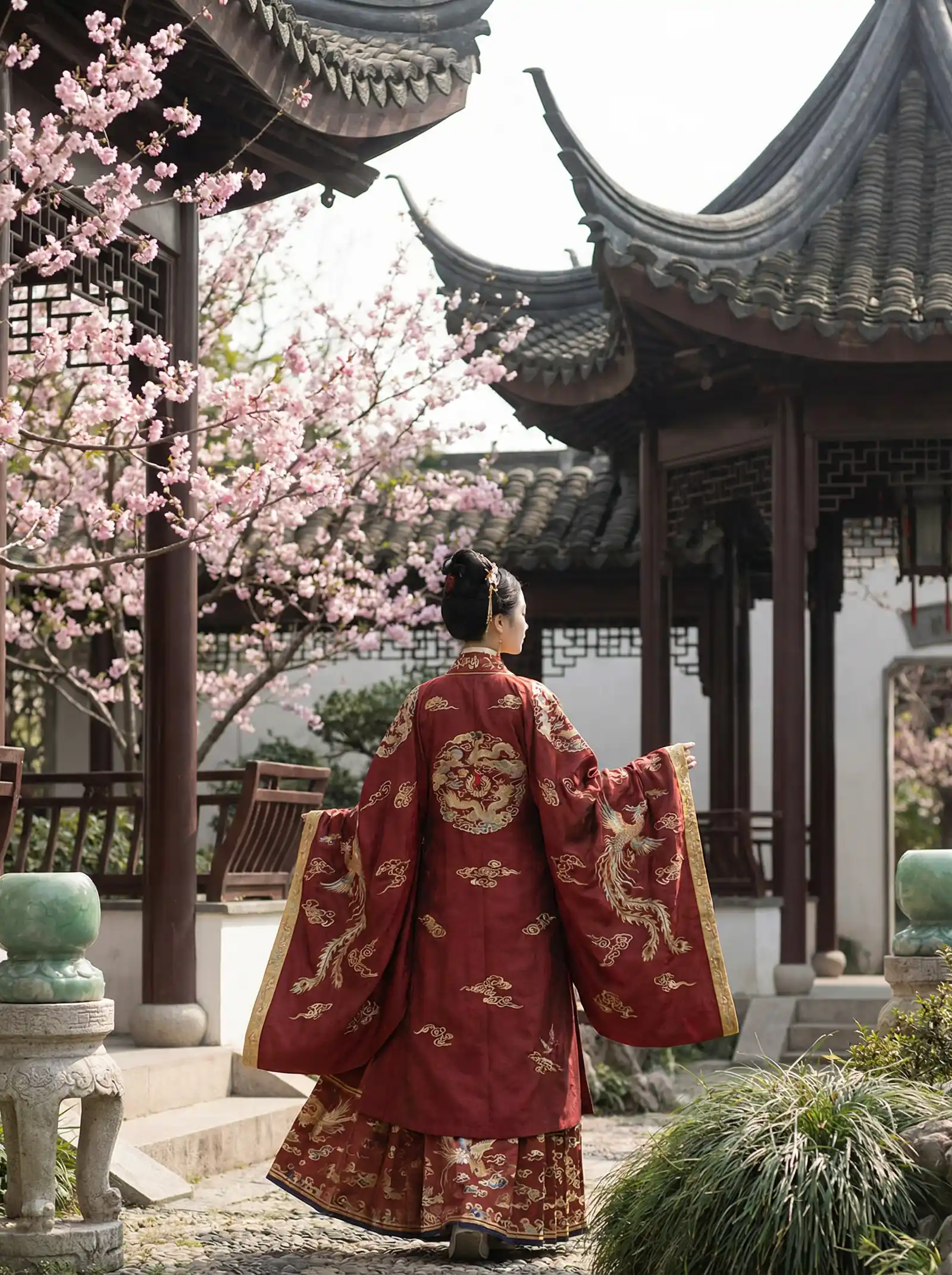18＋ 明制汉服红色凤凰刺绣